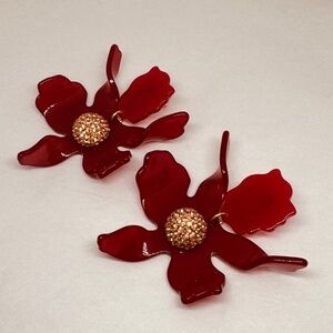 LeLe Sadoughi Crystal Lily Post Earrings Crimson Red. New! 🤩